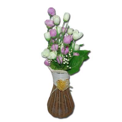 "Artificial Flower  bunch in a Cane Vase - Click here to View more details about this Product